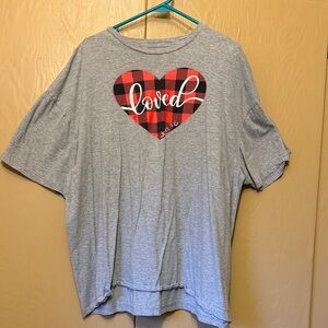 Loved John 3:16 Gray T-Shirt with Red Plaid Heart Design 3X Love in Faith